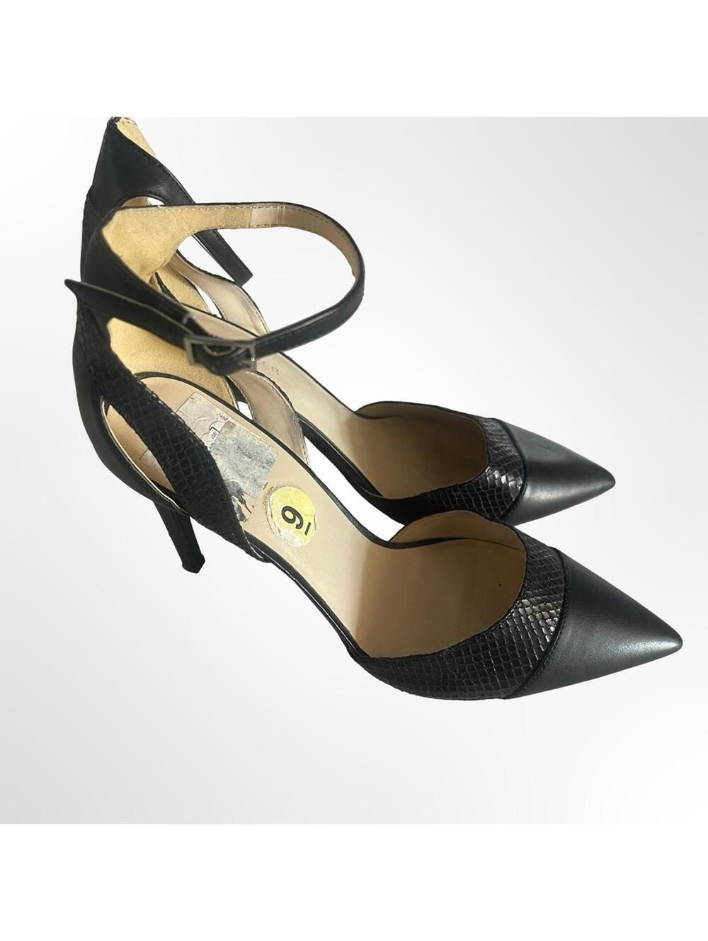 Marc Fisher Black Pointed-Toe Ankle-Strap Pumps with Texture - Picture 2 of 6